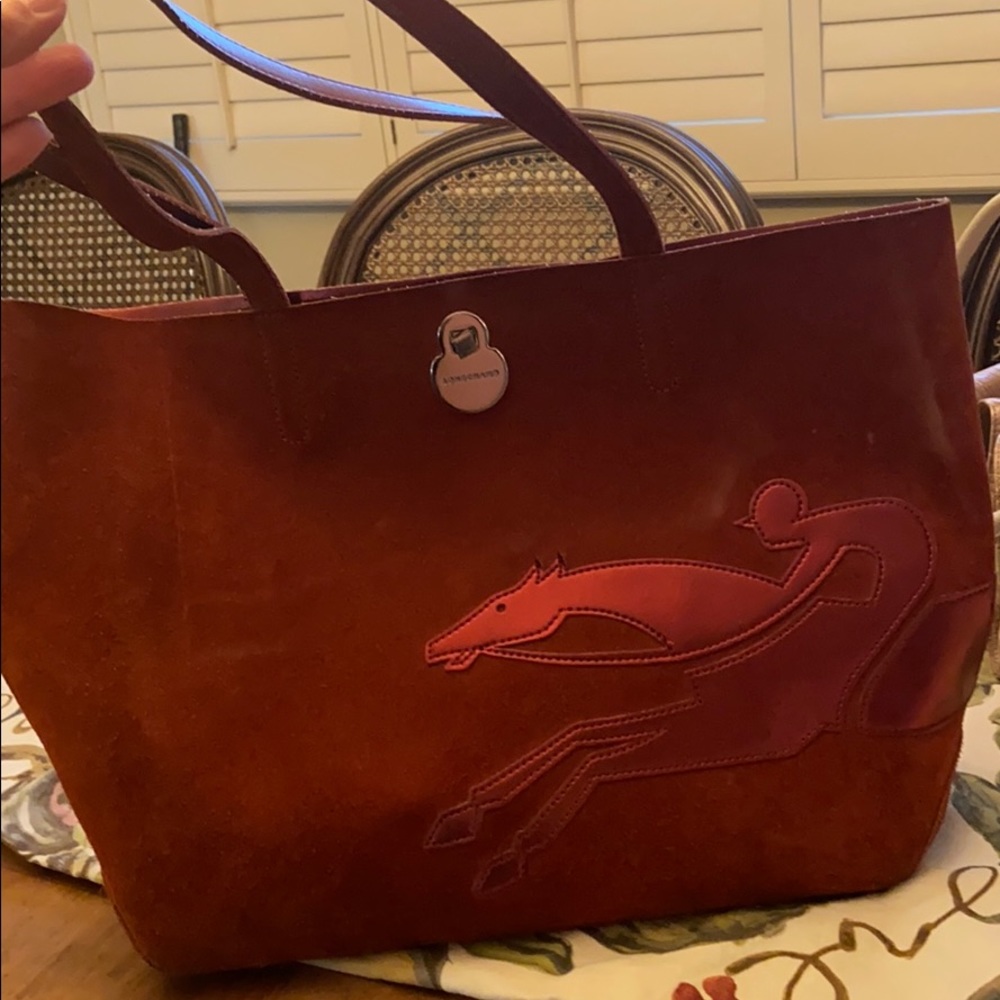 Longchamp tote. Suede. Burnt Orange.